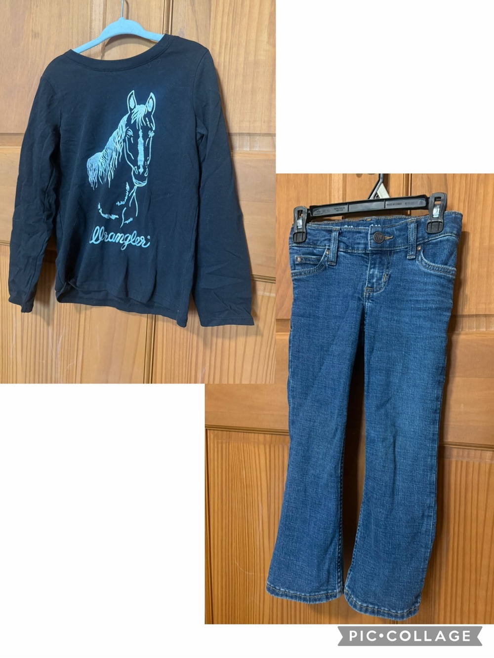 Wrangler Black Long Sleeve Tee with Shiny Horse Graphic & Bootcut Jeans 4/5